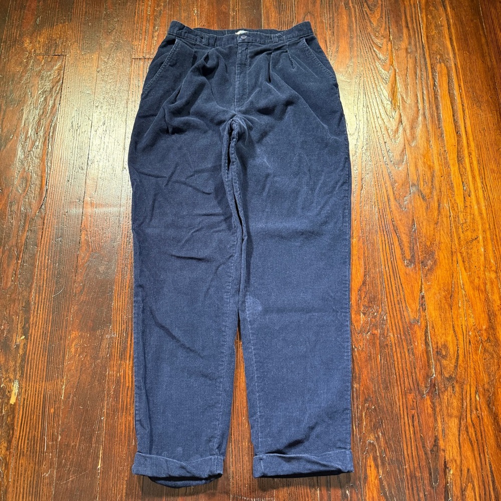 Vintage 70s Levis Corduroy Pants Women 16 Blue Pleated High Waist Tapered
